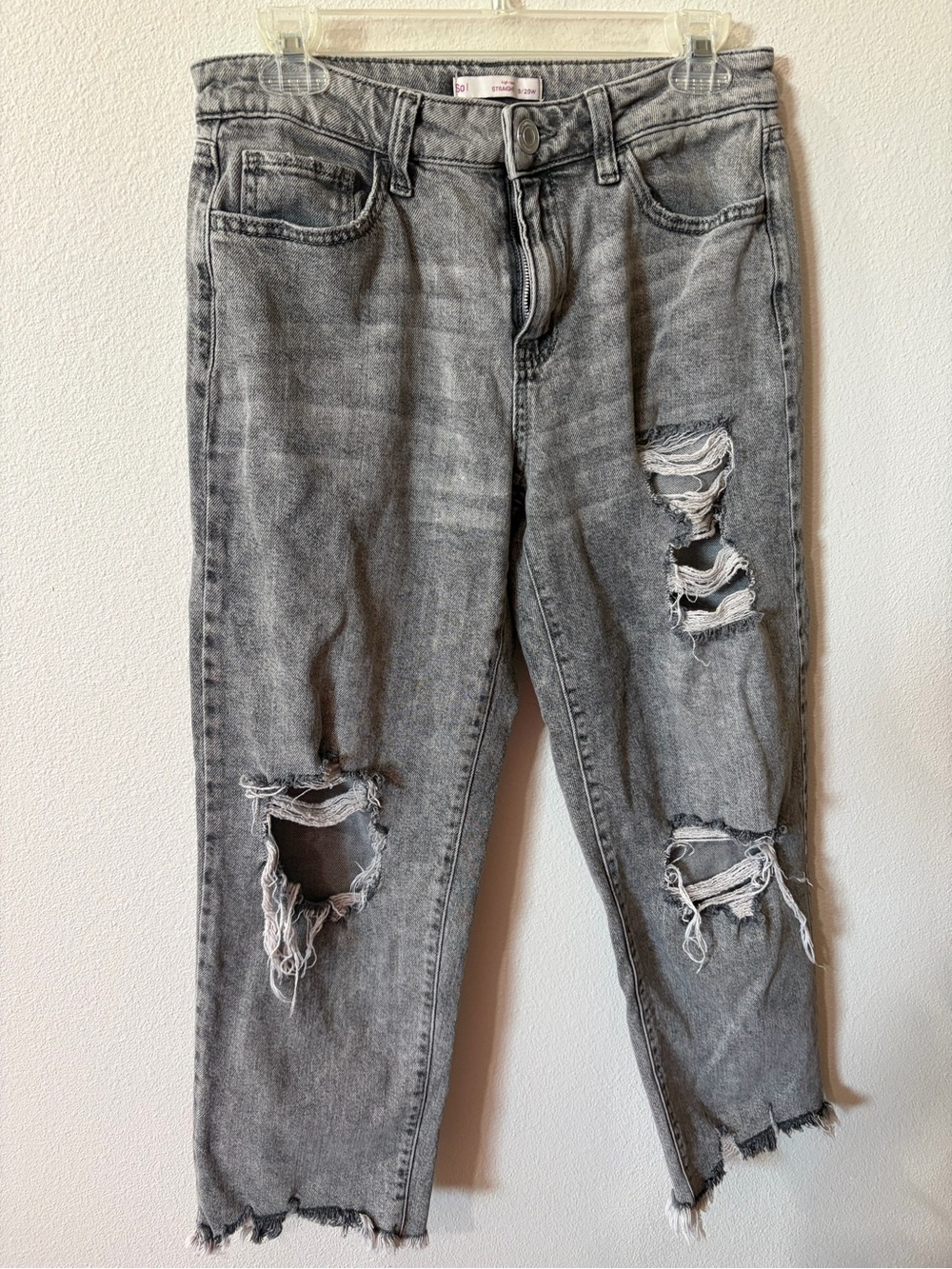 Women's Grey Distressed Straight Leg Jeans